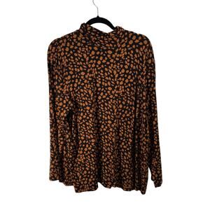 Chicos Touch of Cool Brown Cheetah Turtleneck Shirt Preppy Office Women 4 US XXL